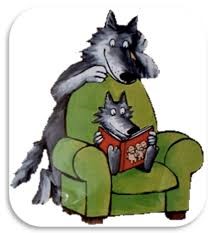 Illustration d'une louve avec son louveteau en train de lire un livre